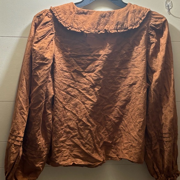 Universal Thread Rust Brown Button-Front Ruffle Collar Blouse - Picture 2 of 2